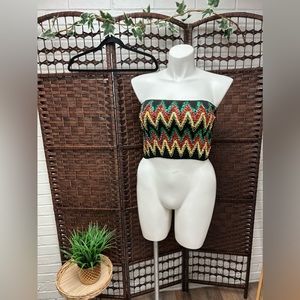 Love J Black Red Yellow Green Sequin Tube Top.stretchy